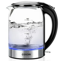 WHITE TIGER Large Capacity with LED Light Auto Shut-Off and Boil-Dry Protection Stainless Steel Inner Lid /& Bottom 1.7L Electric Glass Kettle